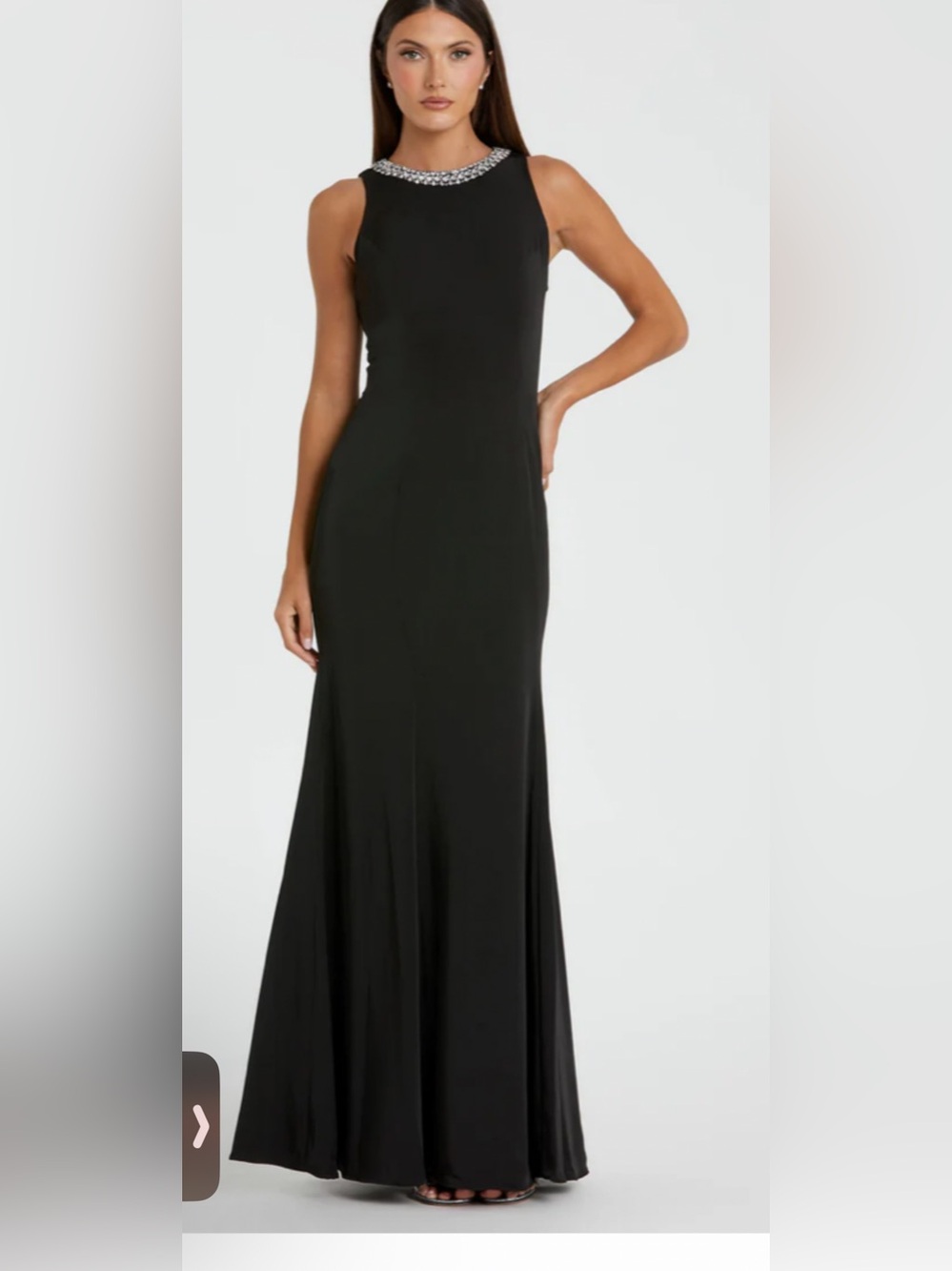 Mac Duggal Black Formal Maxi Dress with rhinestone embellish neck size 14 NWT